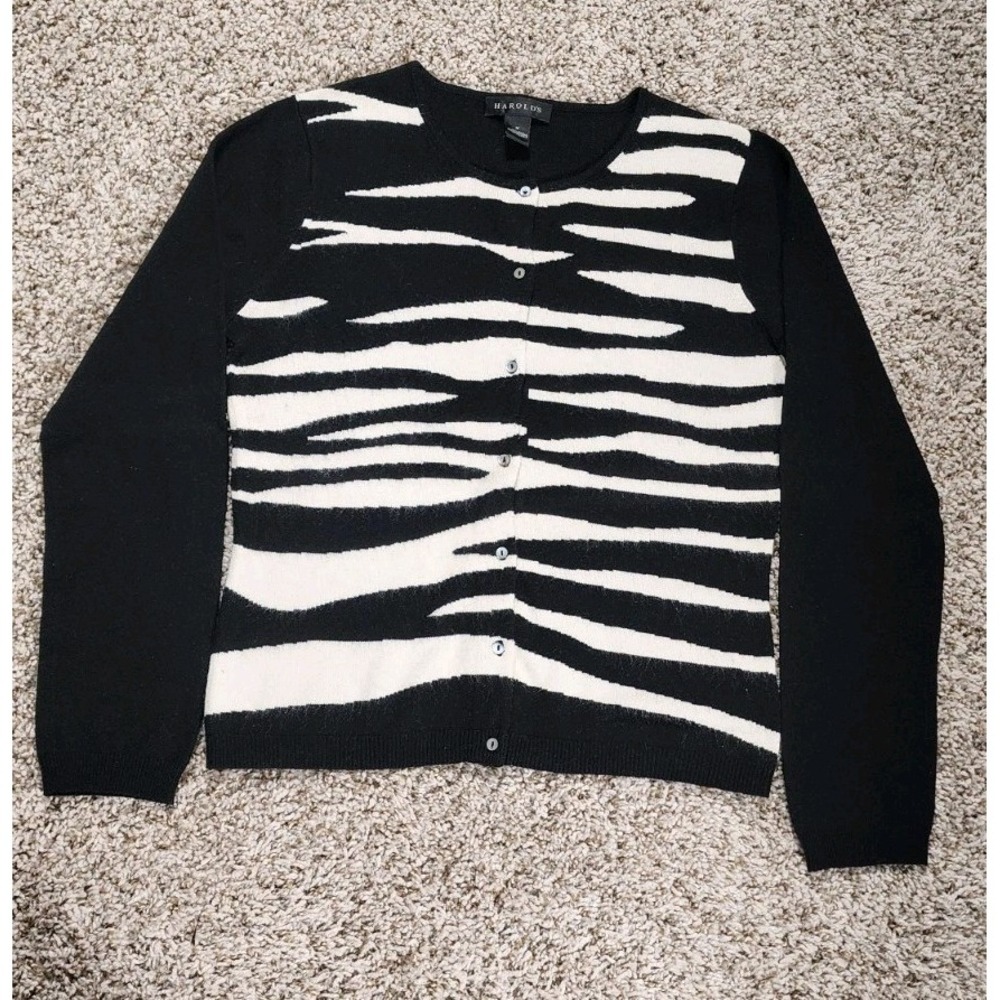 Harold's Vtg Silk and Cashmere Blend Zebra Animal Print‎ Sweater Medium